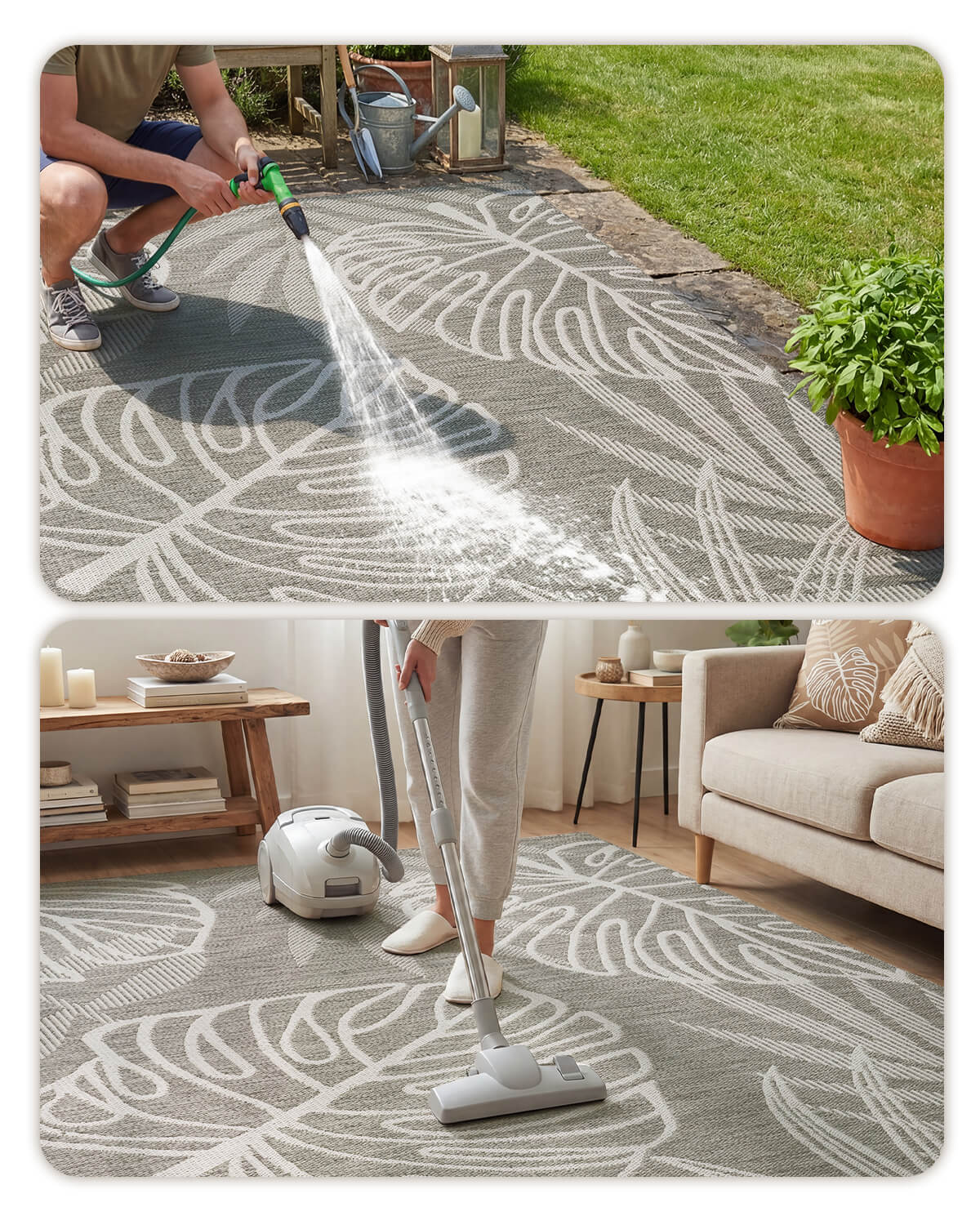This indoor outdoor rug is designed for open air living with fade resistant protection and a durable feel that suits everyday family routines.