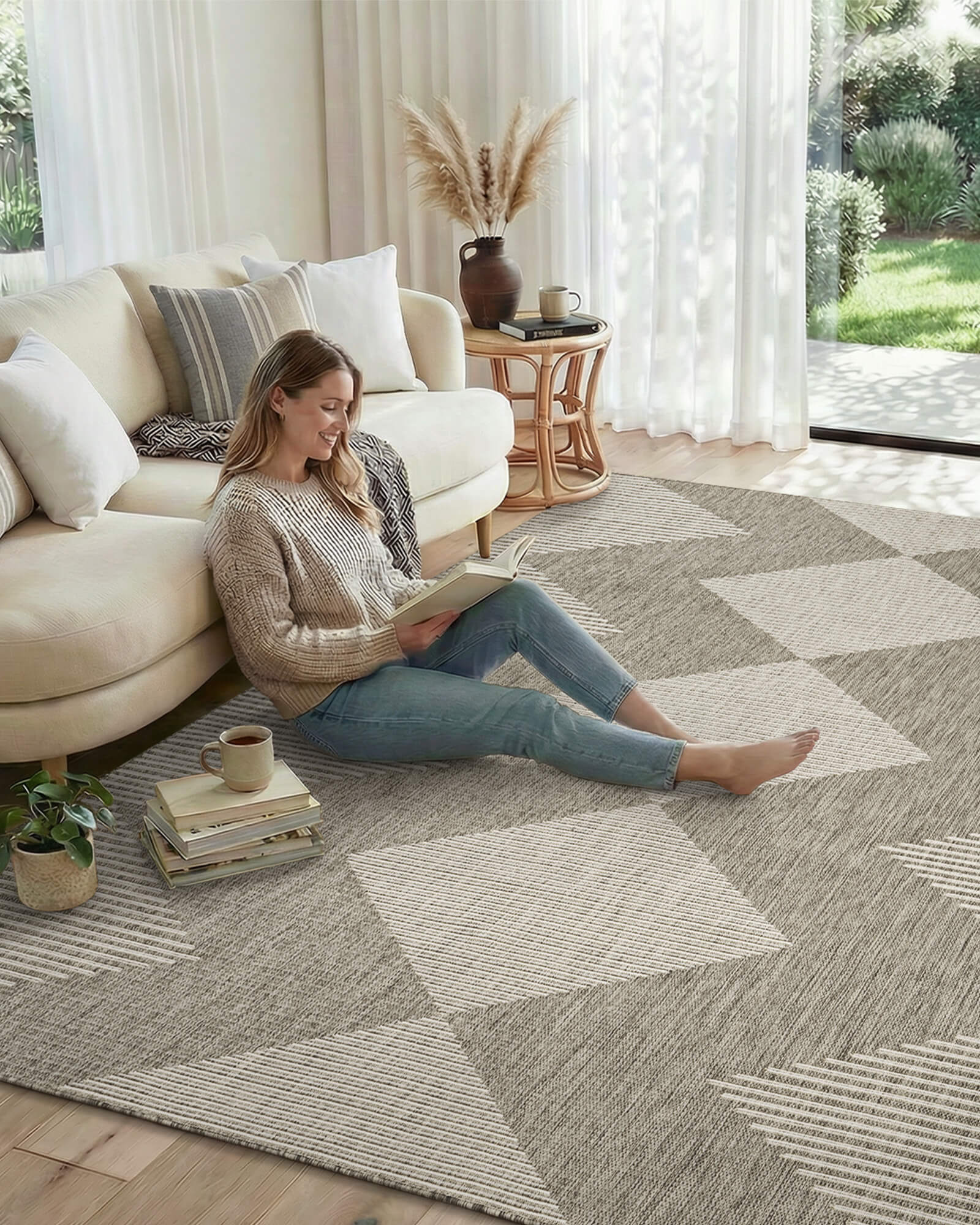 This indoor outdoor rug stands up well to patio life with kids and pets thanks to its all weather durability and easy everyday care.