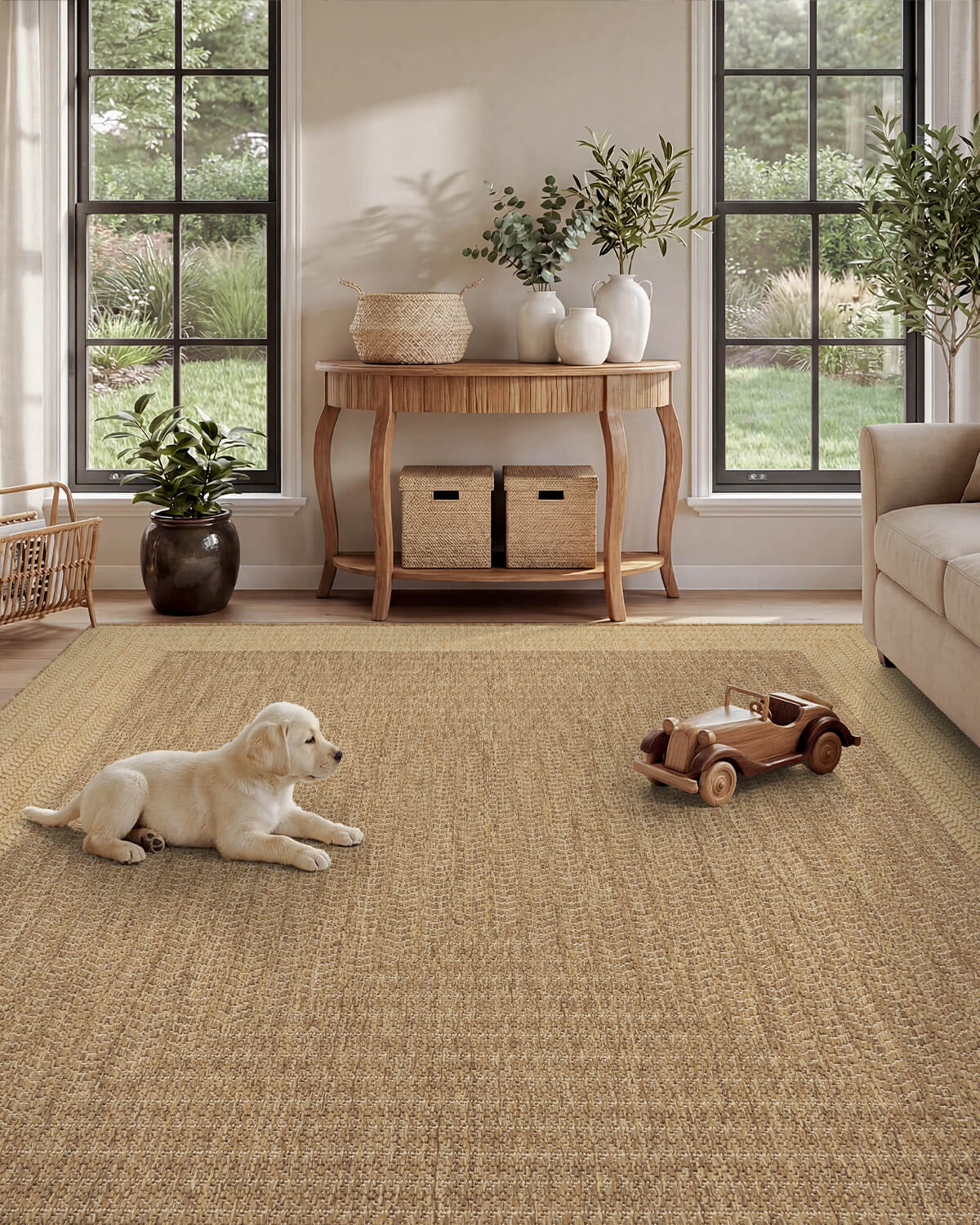 Indoor outdoor rug designed for multi space use with weather resistant performance