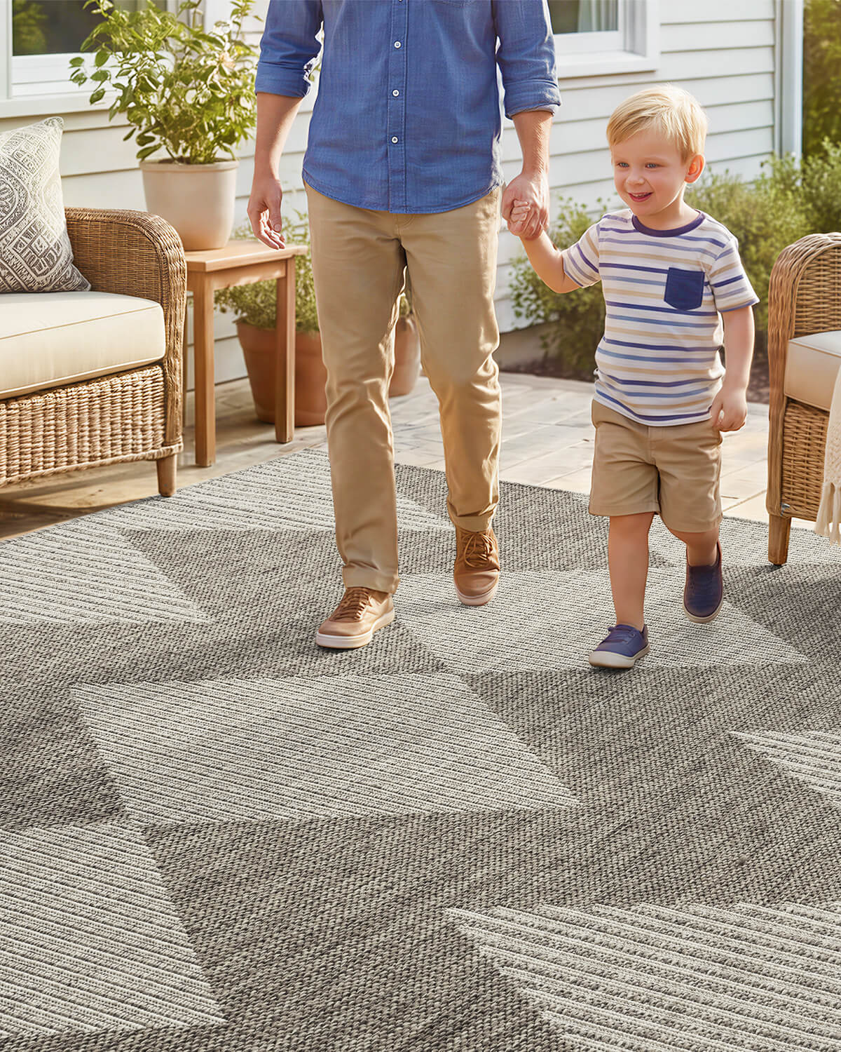 Indoor outdoor rug featuring durable woven texture for long lasting use