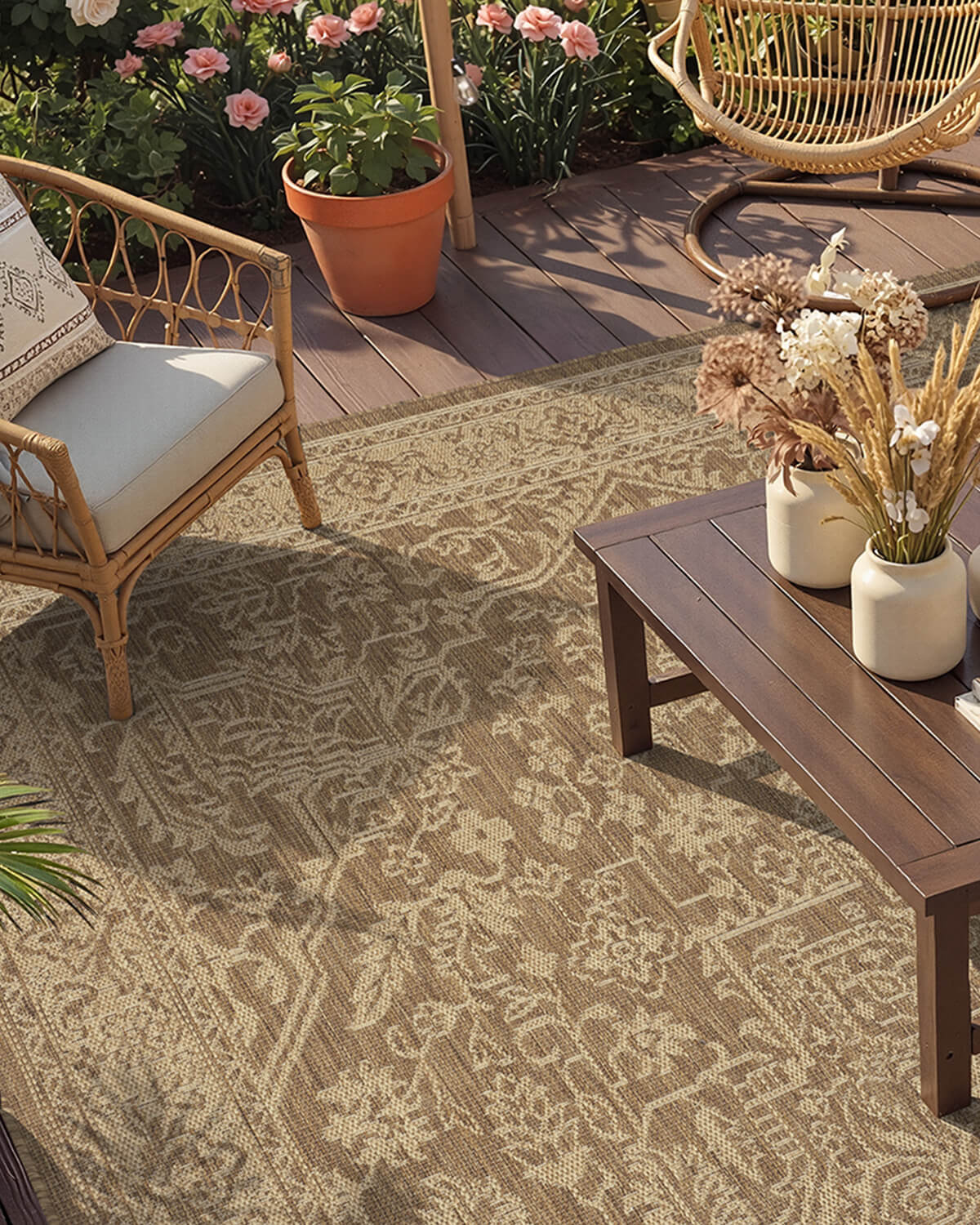 Indoor outdoor rug designed for versatile indoor and outdoor use
