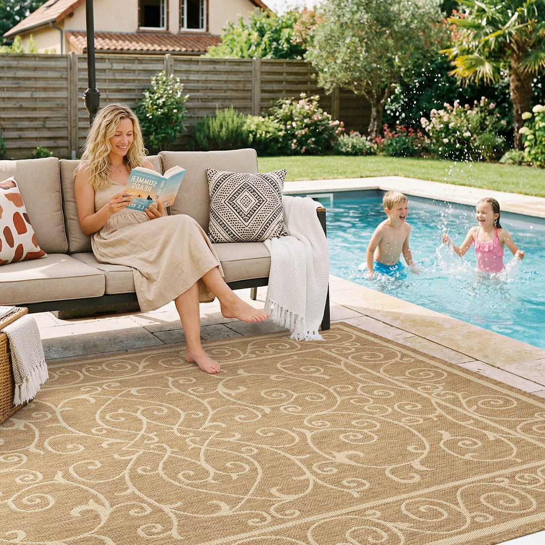 Durable indoor outdoor rug with soft surface providing everyday comfort