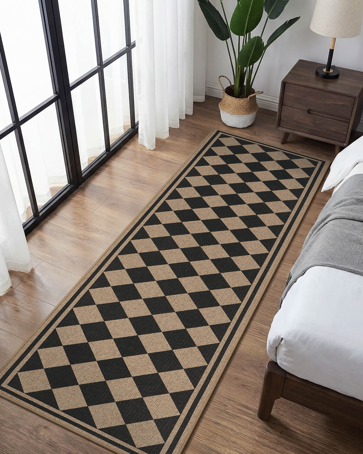 Geometric indoor outdoor rug with quick dry faux jute texture for practical indoor outdoor use