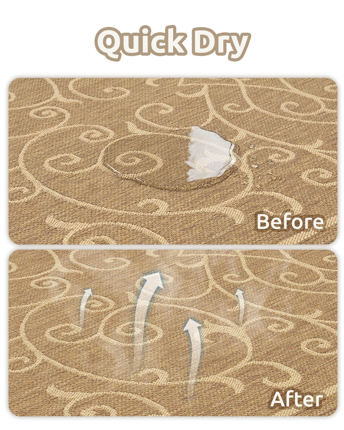 Indoor outdoor rug designed for family friendly patio and living room use