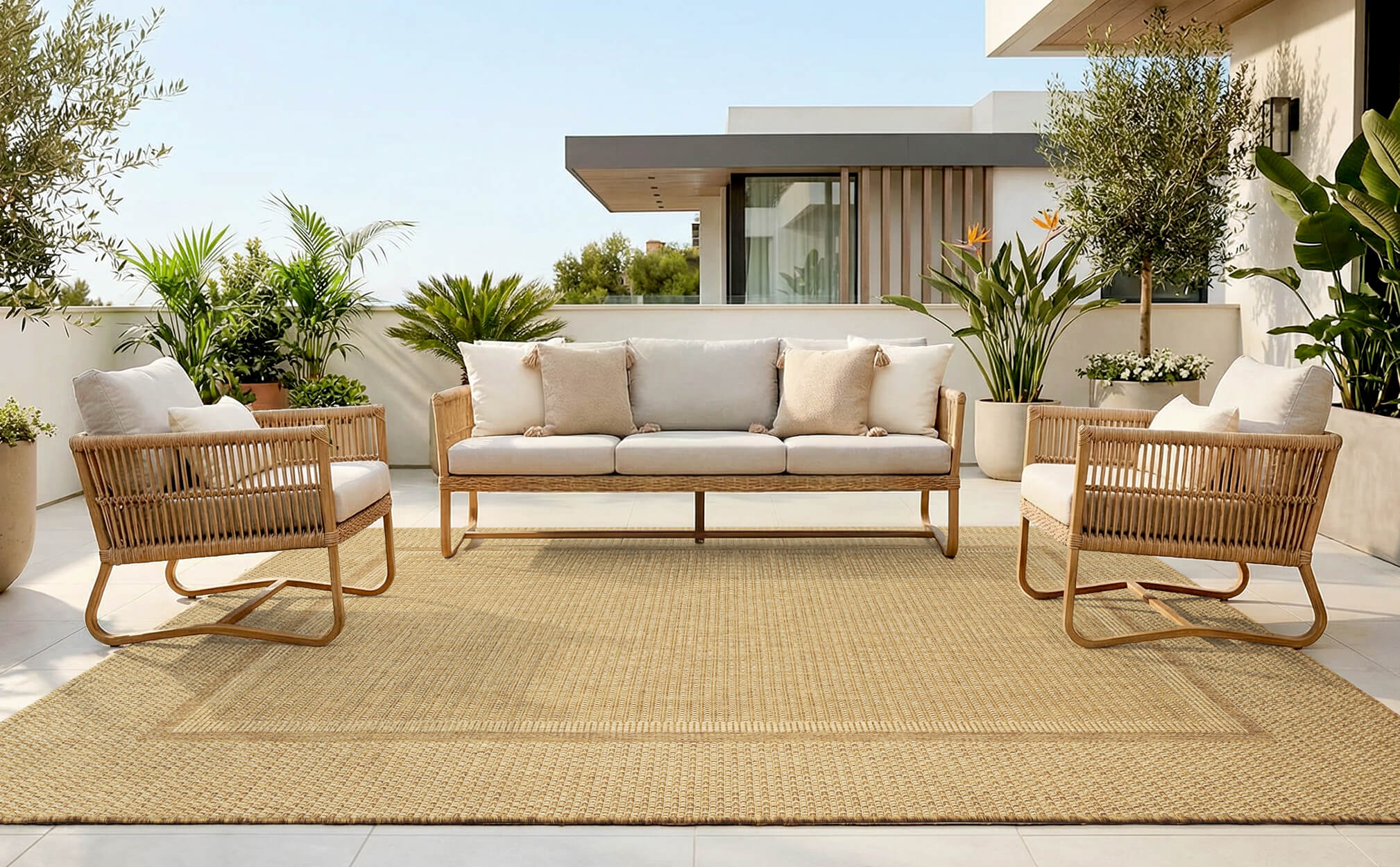 This indoor outdoor rug is ideal for a covered patio with a quick dry surface and easy clean care that suits real home living.