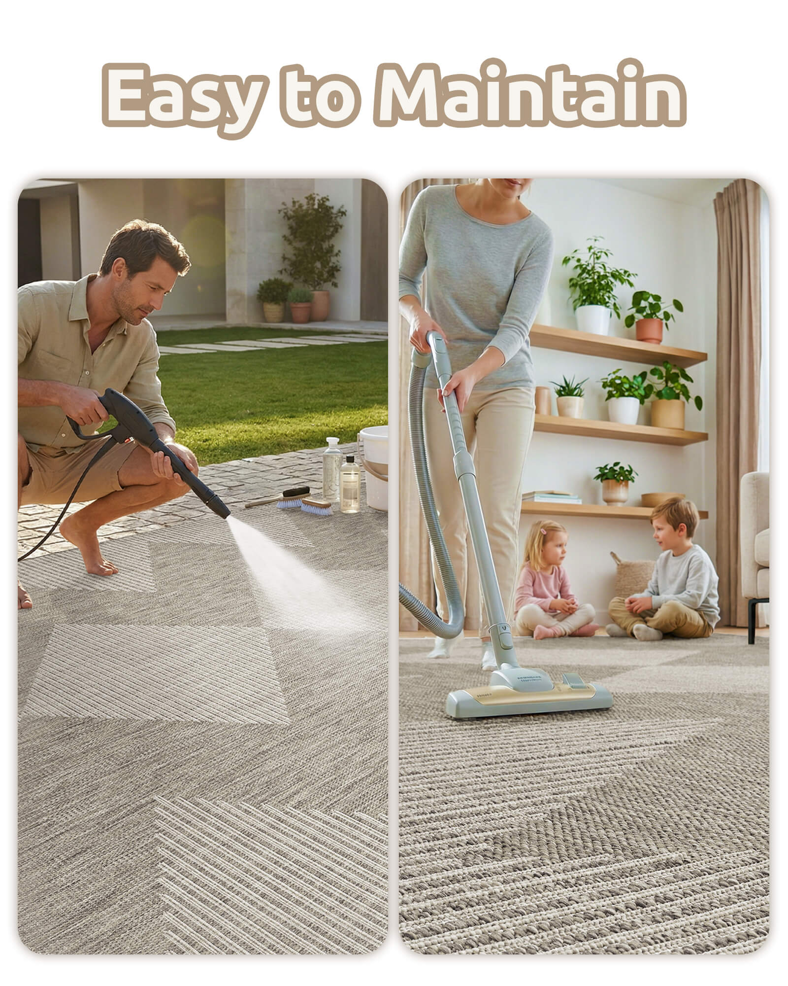 This indoor outdoor rug completes an outdoor corner with quick dry function and fade resistant durability that helps it stay looking fresh.