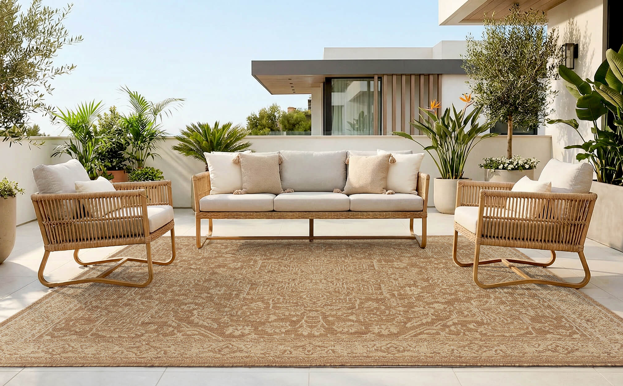 Indoor outdoor rug with quick dry and easy care design for modern homes