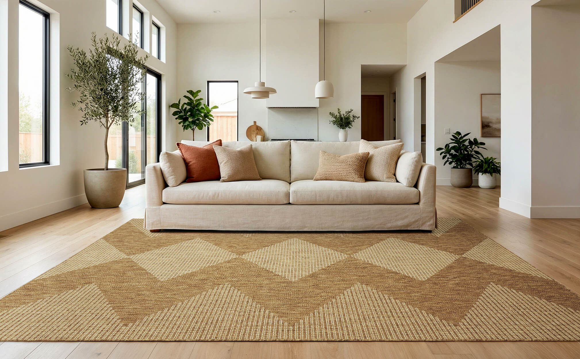 This indoor outdoor rug works especially well in an outdoor entry space with durable polypropylene construction for daily family traffic.