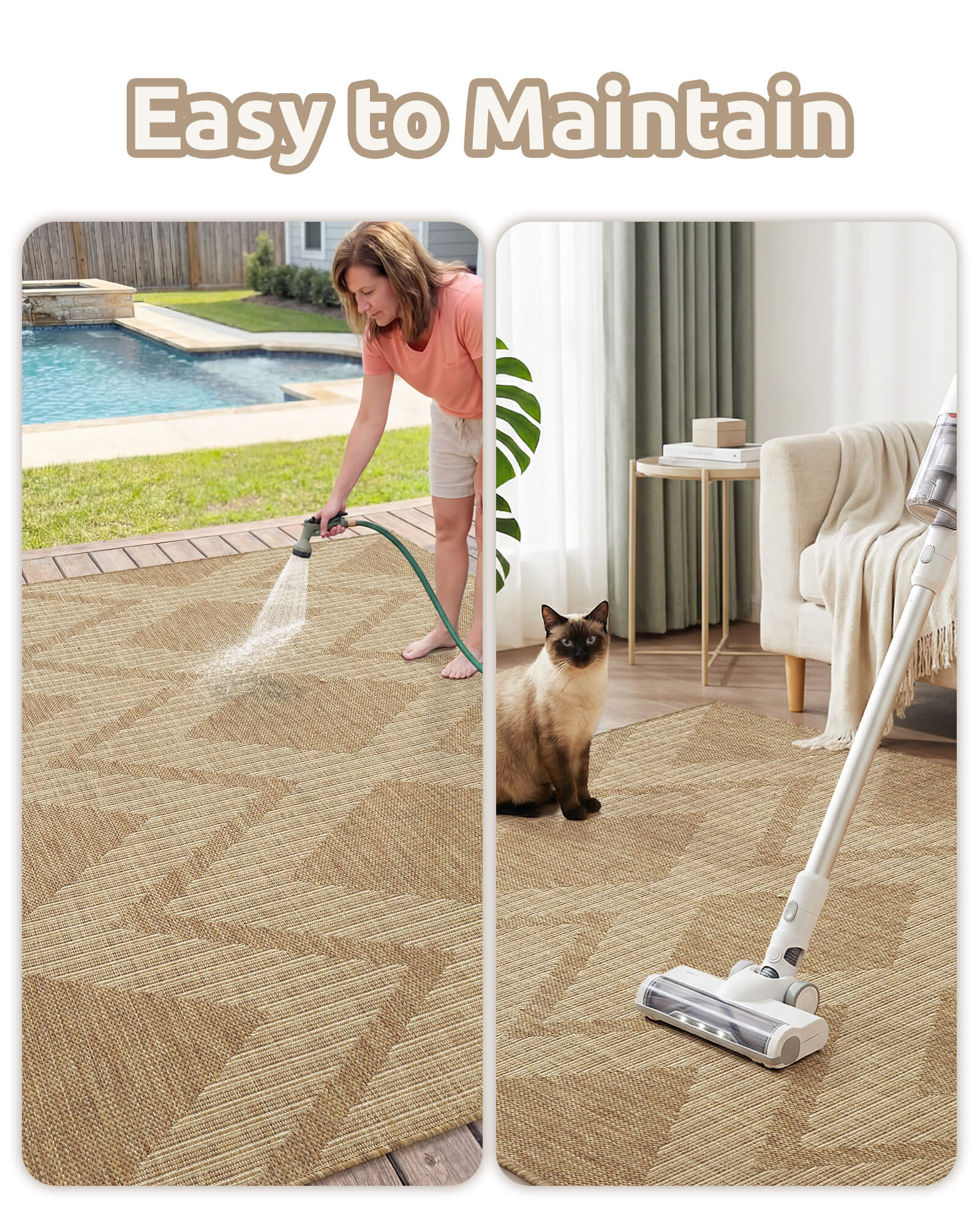 Indoor outdoor rug with easy care design and soft comfort for family lifestyle