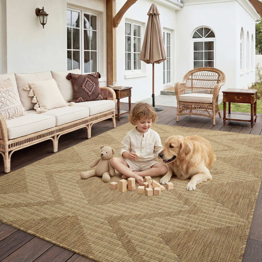 Durable indoor outdoor rug designed for busy households with frequent use