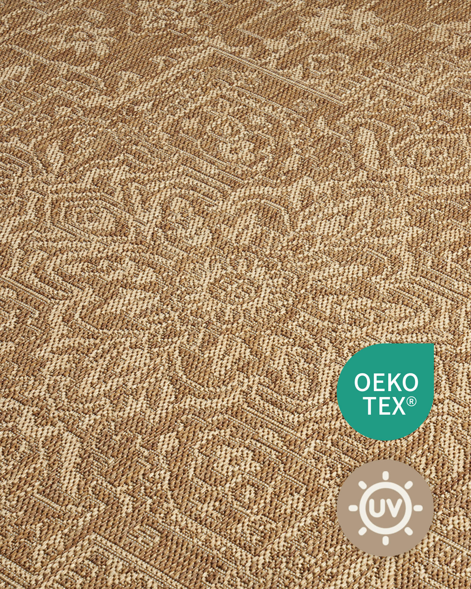 Indoor outdoor rug with weather resistant design for deck and balcony areas