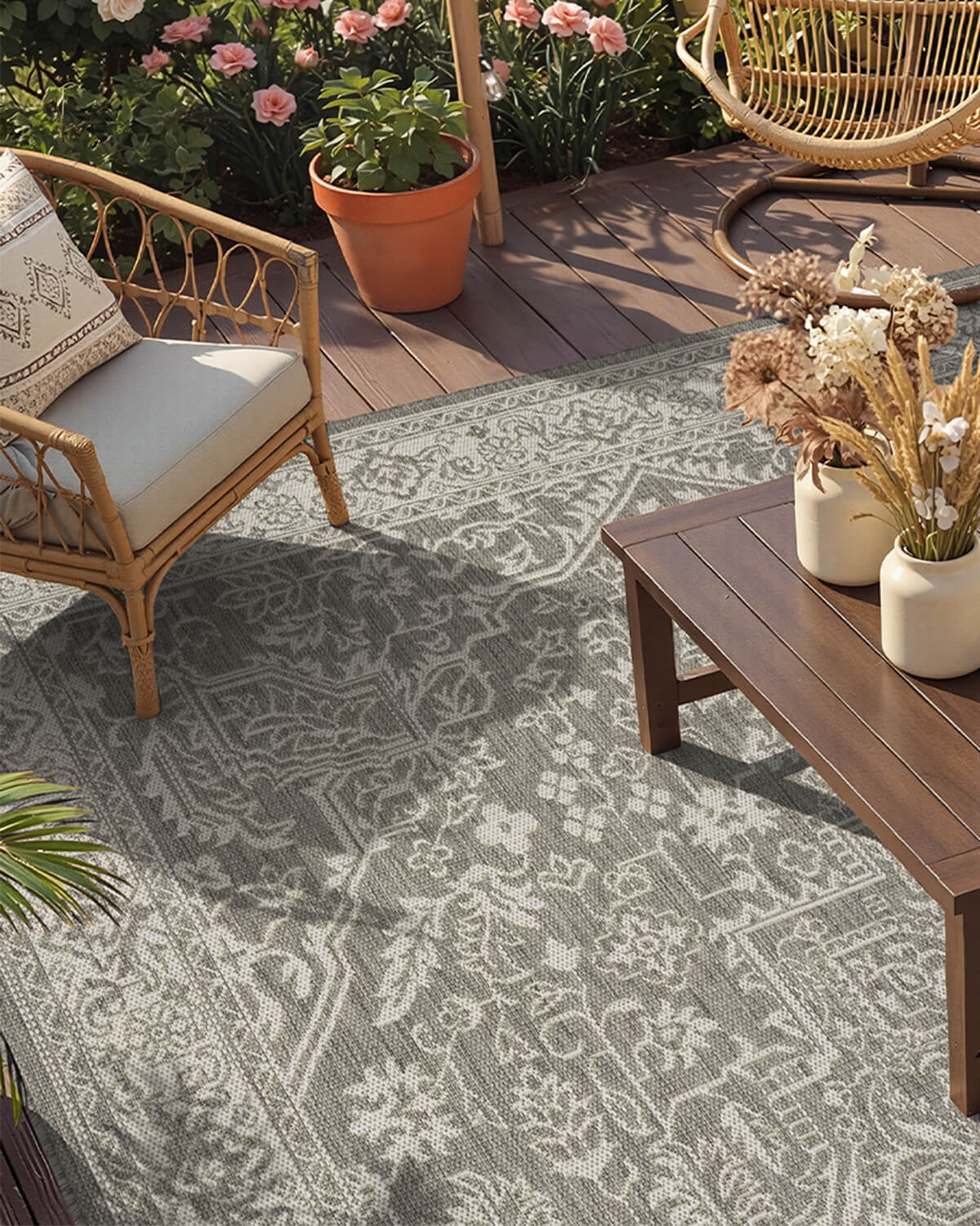 Indoor outdoor rug with soft textured design for cozy home style