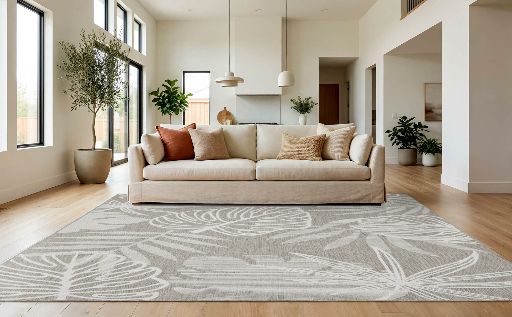 Indoor outdoor rug with weather resistant design for porch and deck