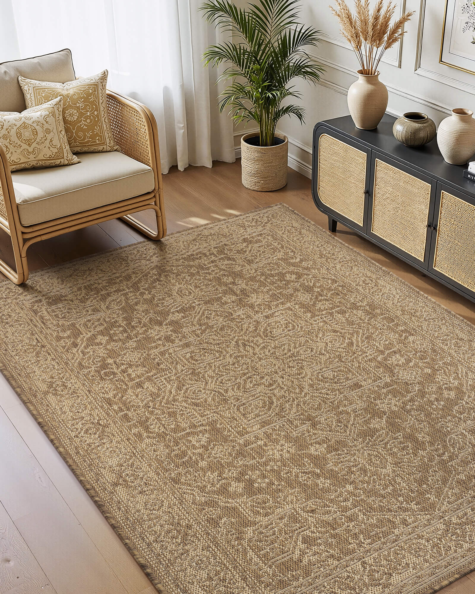 Indoor outdoor rug with water resistant surface for outdoor use