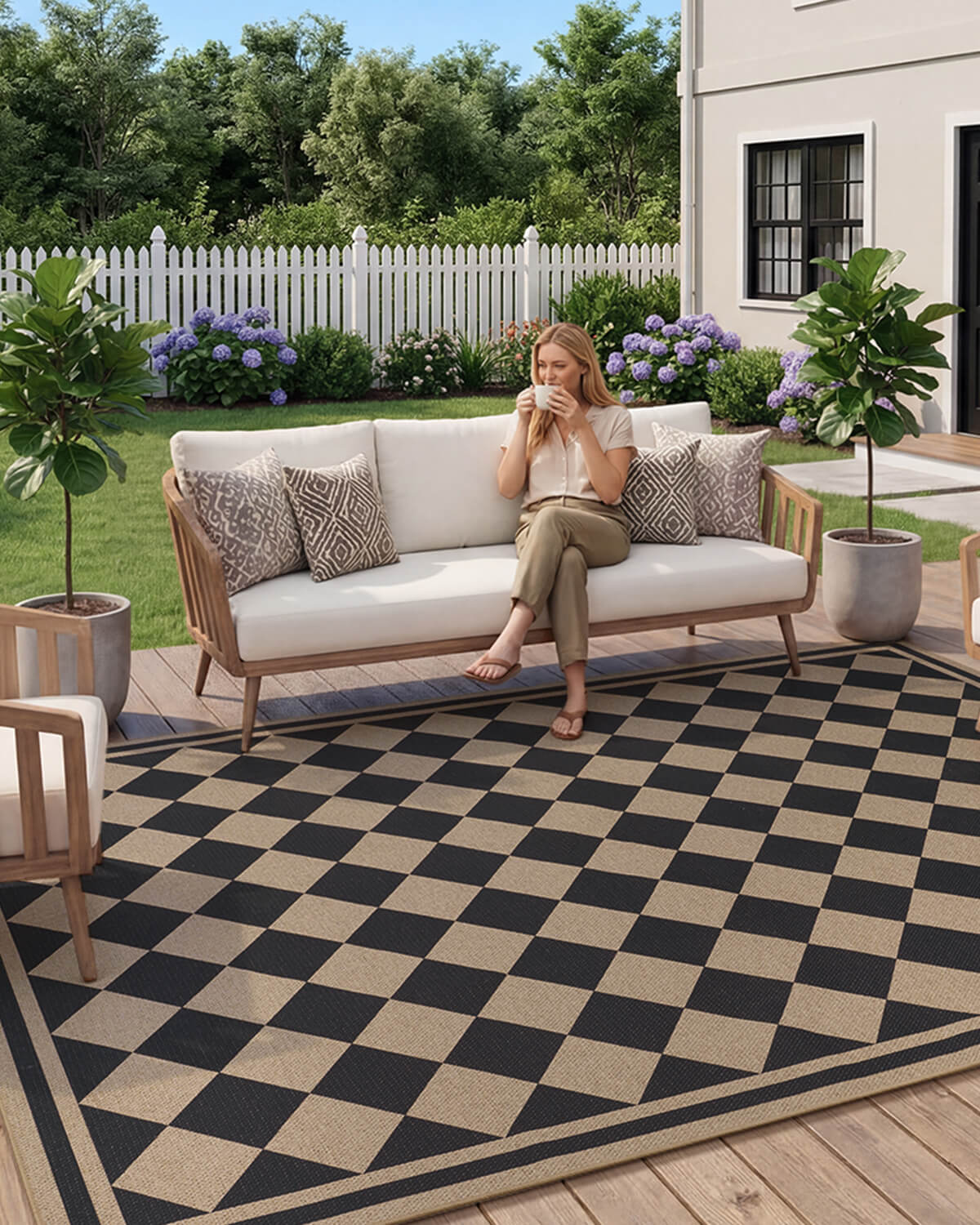 Faux jute indoor outdoor rug designed for cozy balcony corners and comfortable patio spaces