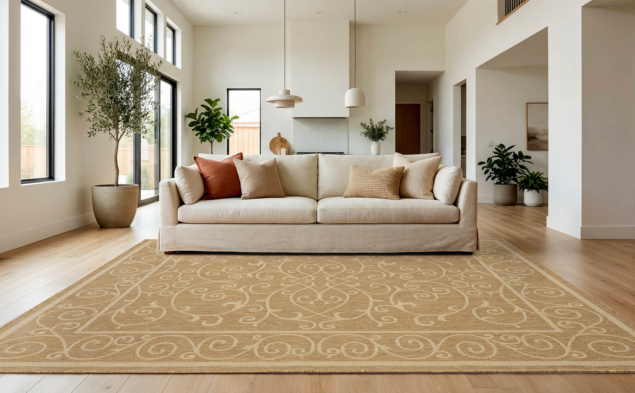 Textured indoor outdoor rug for decorative and functional use in home and outdoor areas