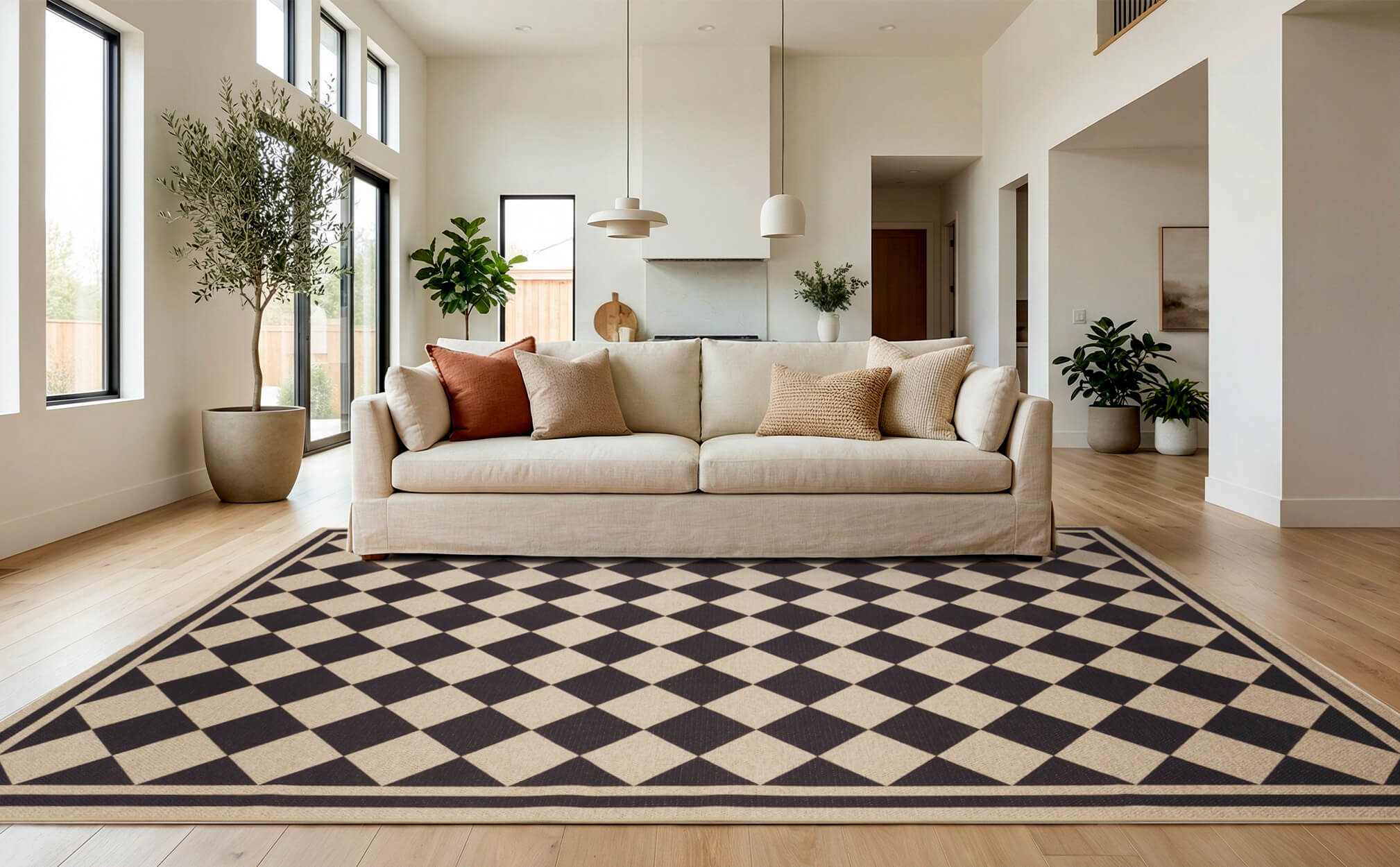 Indoor outdoor rug with soft woven texture bringing modern comfort to indoor and outdoor living