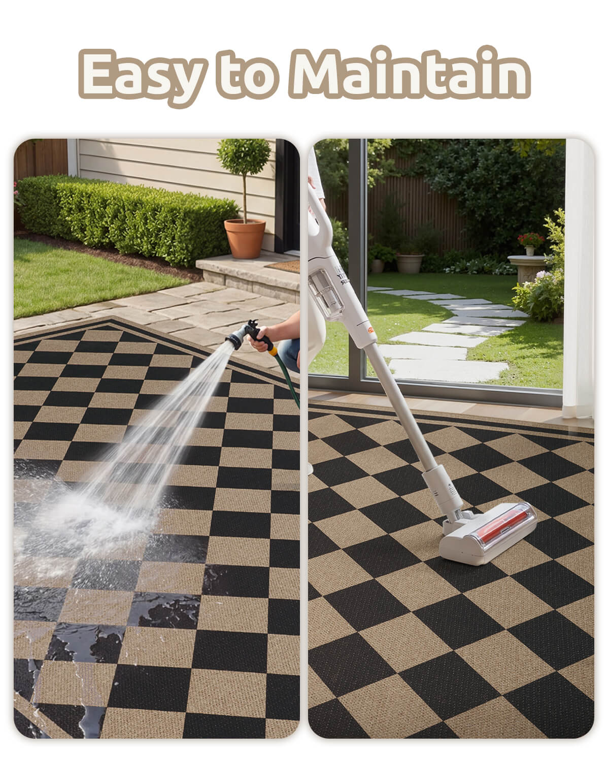 Durable indoor outdoor rug ideal for porches patios and dining terraces with low maintenance design