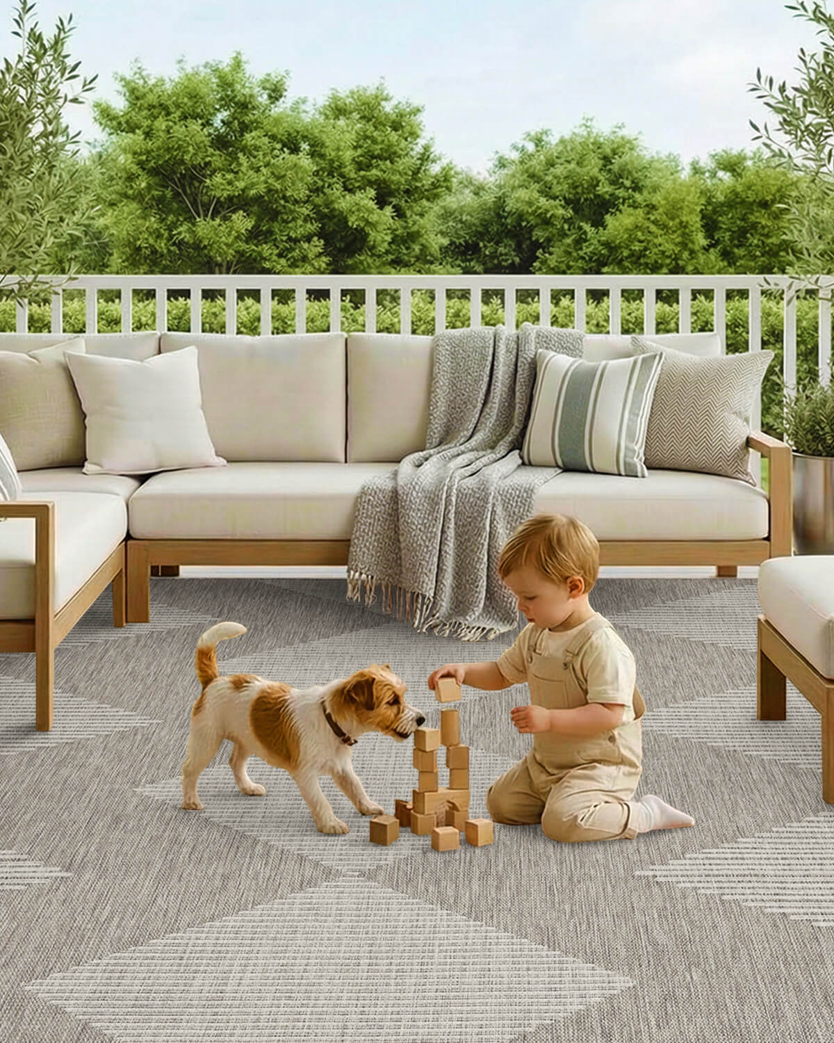 Modern indoor outdoor rug created for versatile home and outdoor use