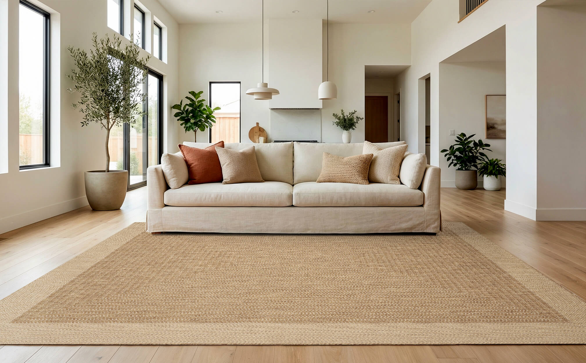 Indoor outdoor rug enhancing modern patio style with functional everyday use inside the home