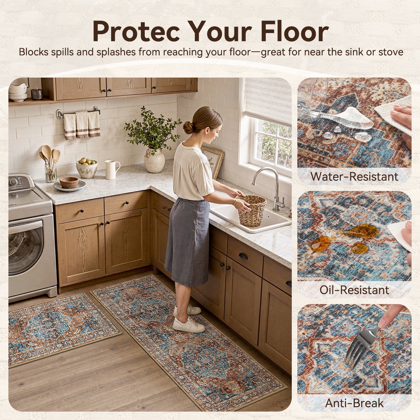 Vintage Kitchen Rugs Set of 3 Runner Rugs for Kitchen 20"x 32"+20"x 48"+20"x 59"