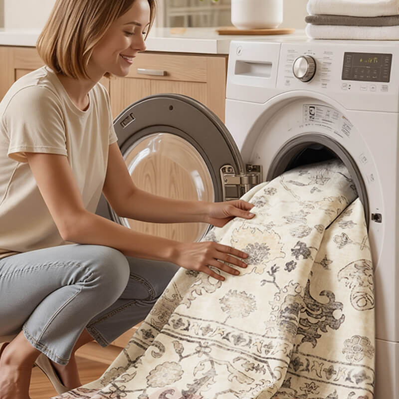 Washable vintage rug designed for high-traffic family spaces