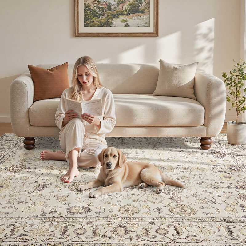 Traditional style vintage rug made for practical family life