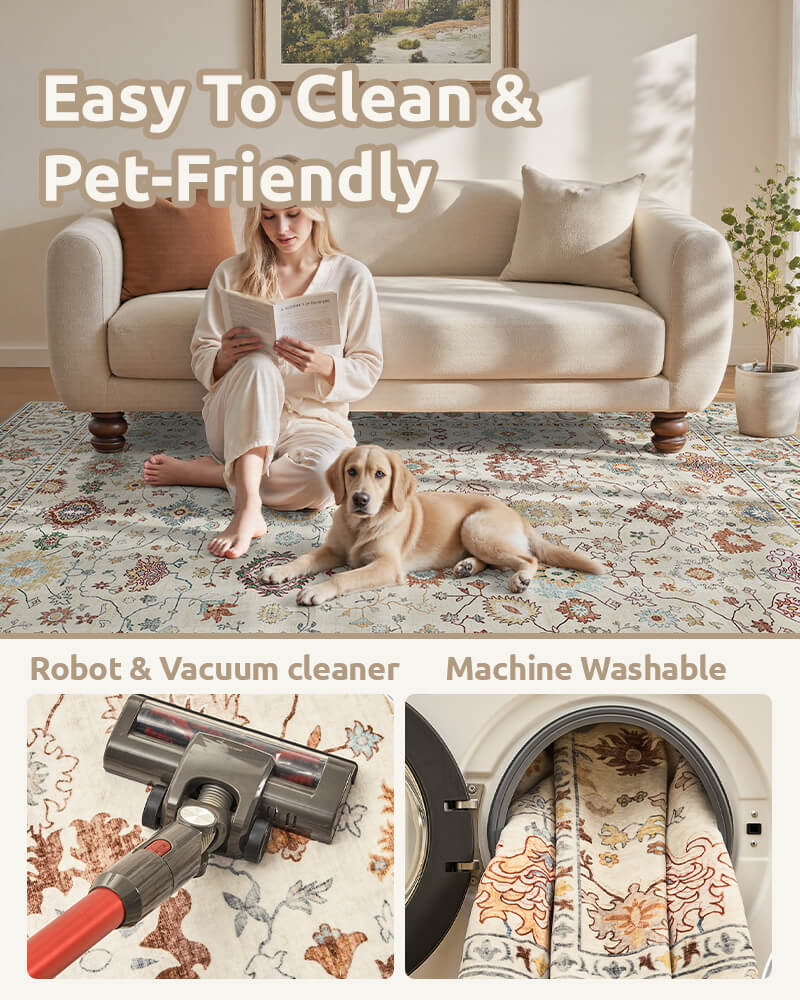 Vintage style area rug designed to stay comfortable over time