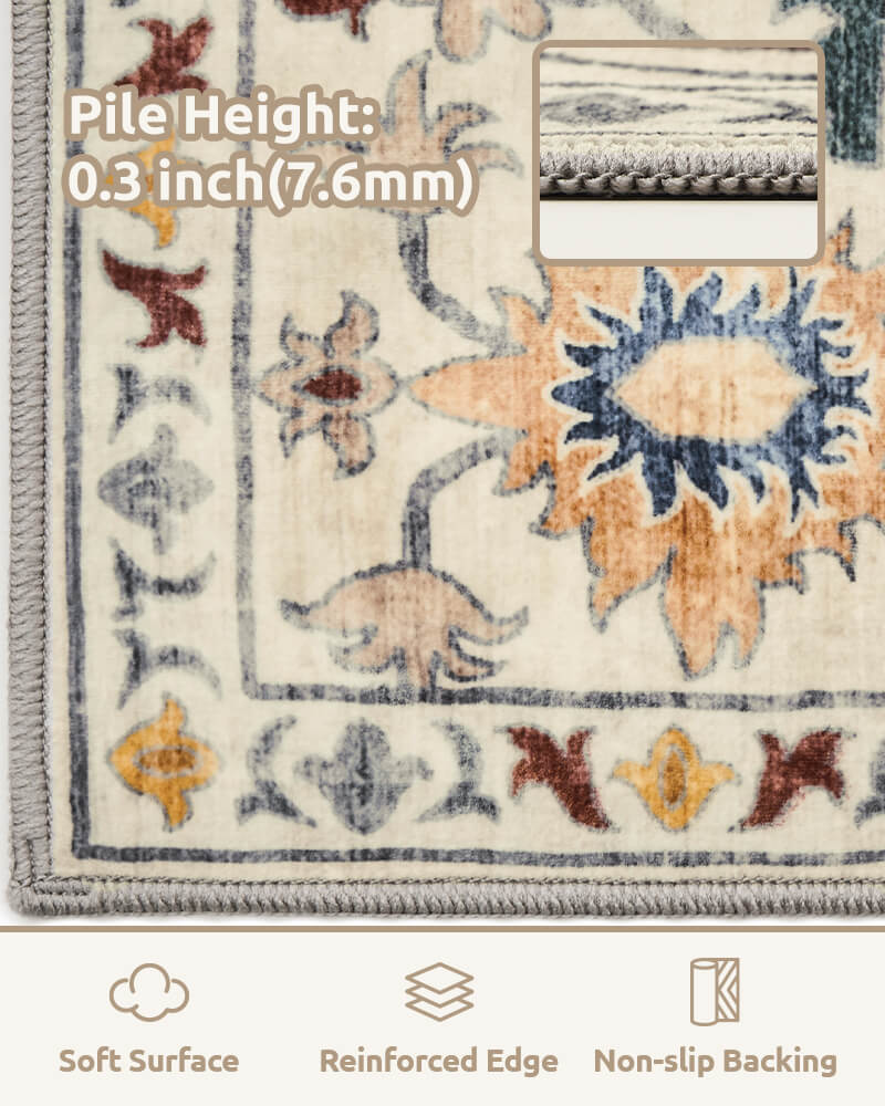 Vintage washable area rug supporting everyday household needs