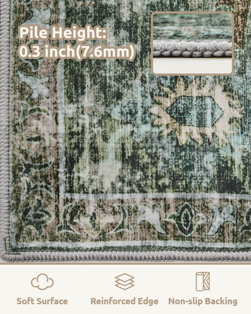 Vintage area rug crafted for clean, well-lived interiors