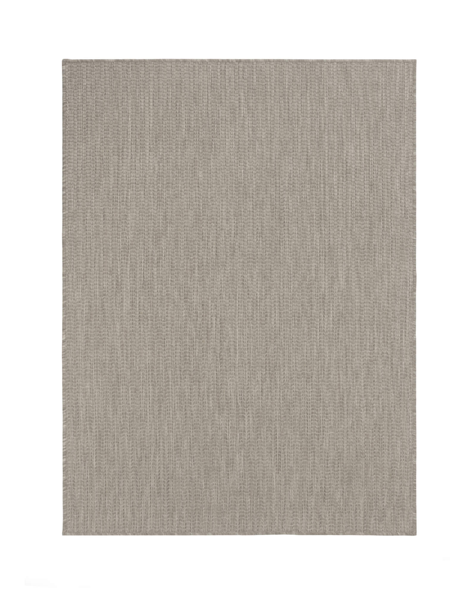 A light gray plain weave outdoor area rug features a clean basketweave texture and minimal design, bringing durable weather-resistant style to patios, decks, porches, and indoor outdoor living spaces.