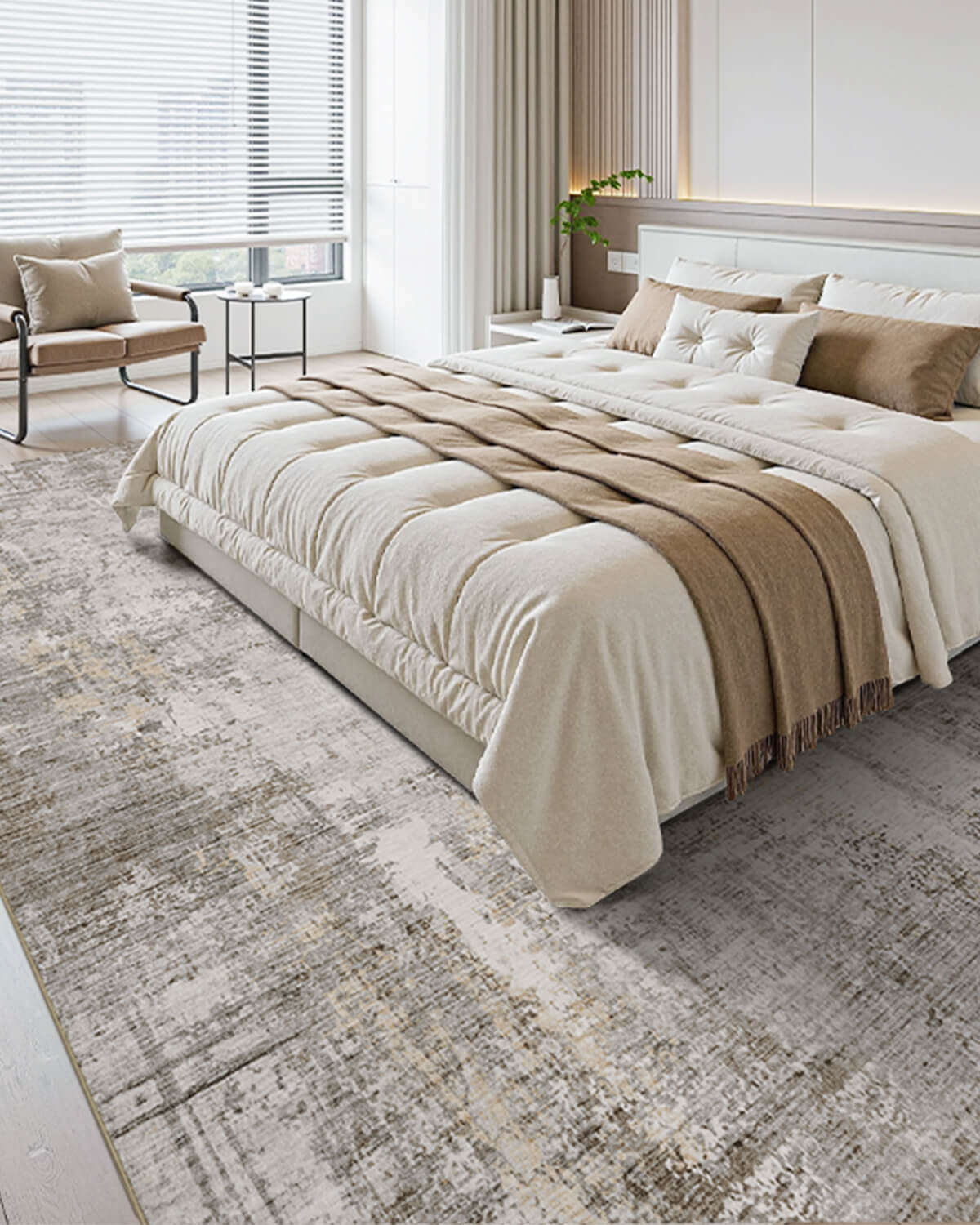 Abstract line modern rug enhancing clean and organized home aesthetics