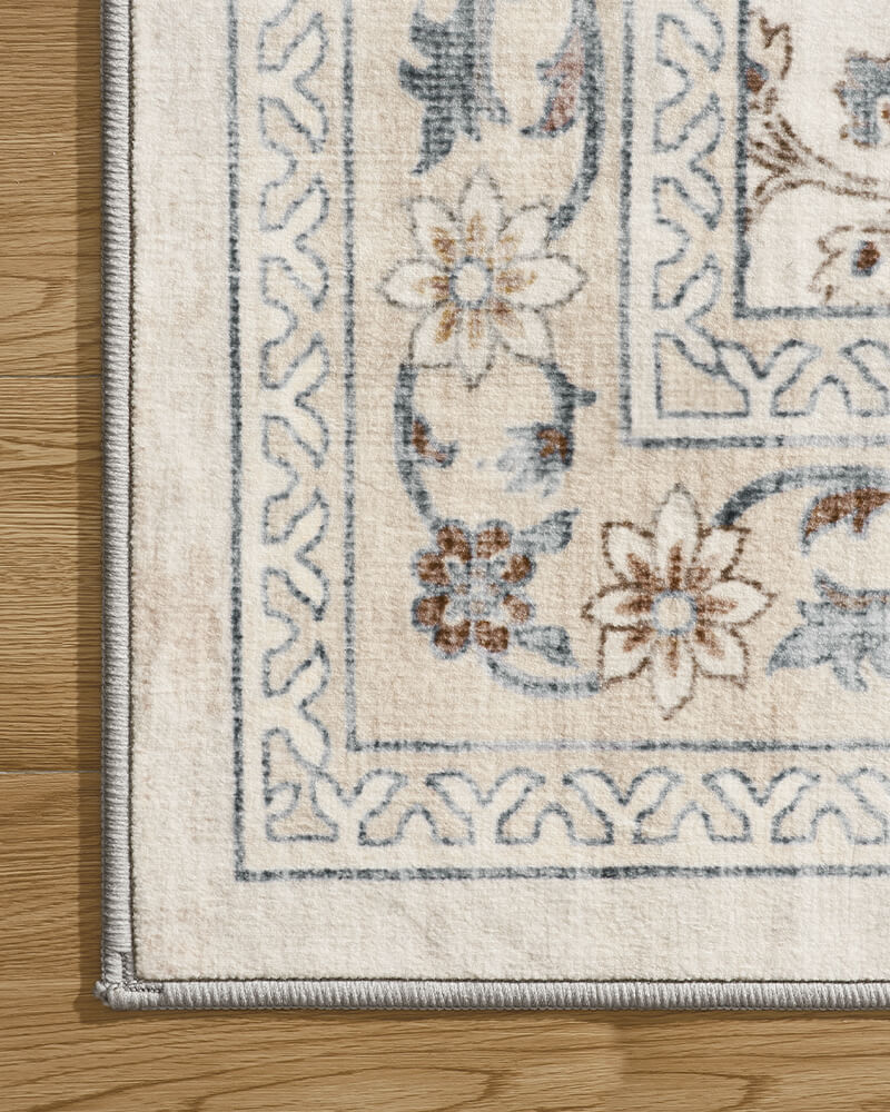 Detail highlighting the soft underfoot texture of vintage area rug