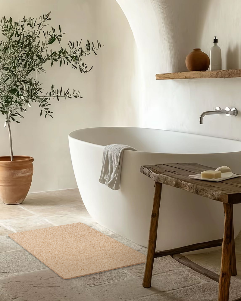 Loofah bath mat adding a cozy, comfortable feel to everyday bathroom use