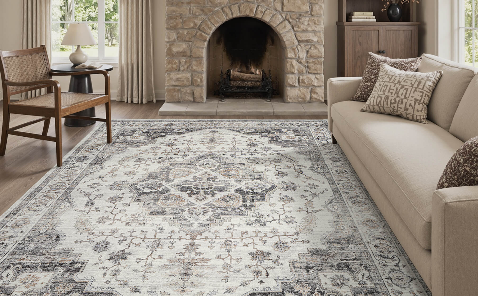 Cozy boho area rug designed for active living spaces