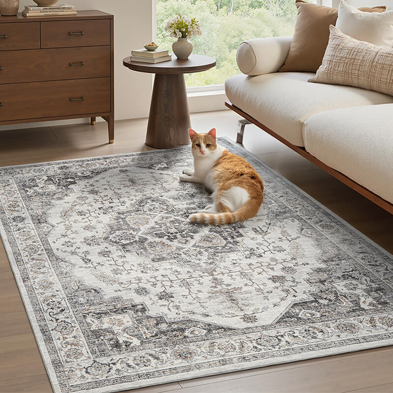 Boho-inspired rug designed for warm interior styling