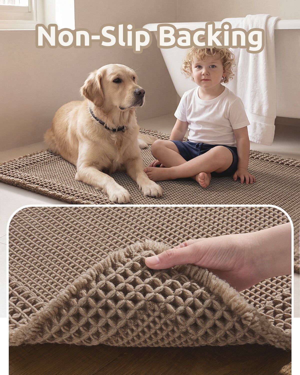 Machine washable bath mat offering soft comfort for modern home use