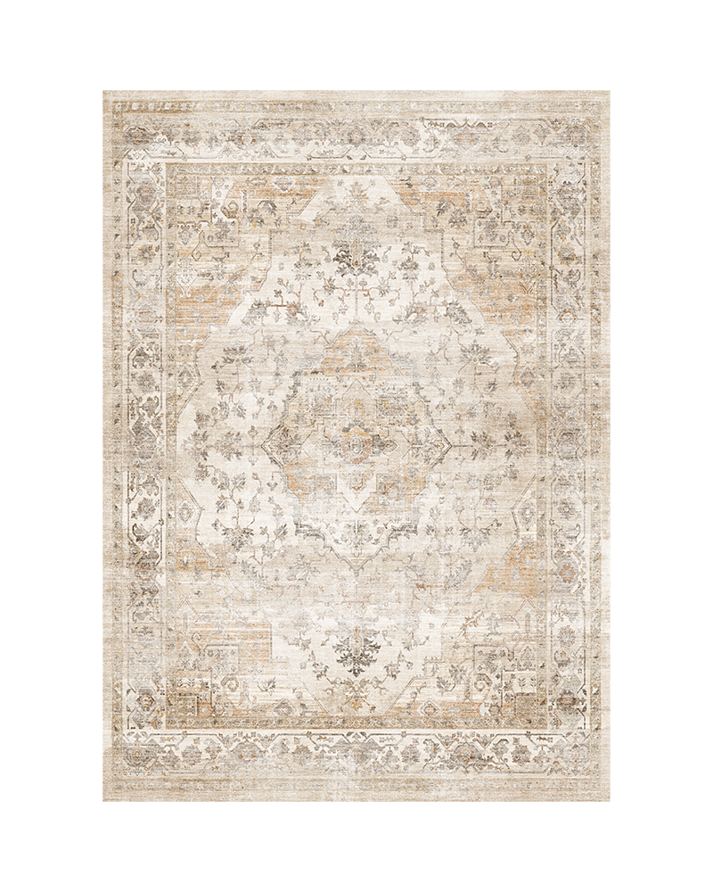 Elegant vintage rug for under dining or coffee tables, creating a timeless aesthetic.