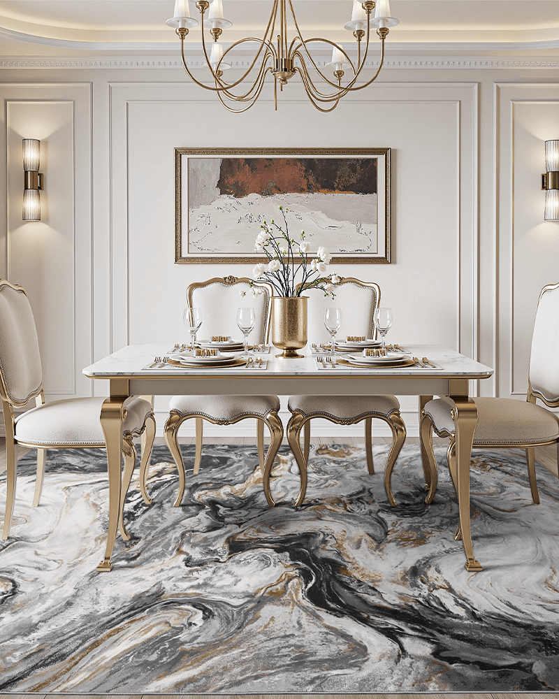 Minimal modern area rug offering comfort without added upkeep