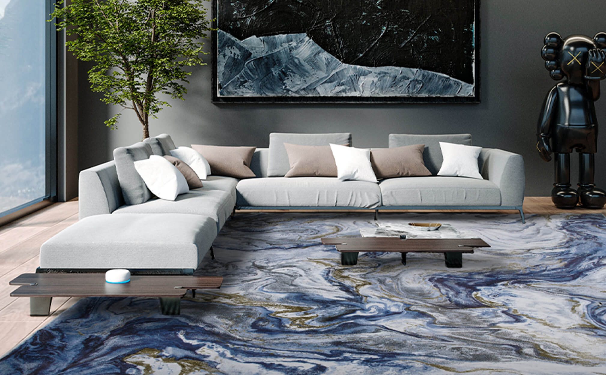 Minimalist modern rug designed for stress-free maintenance