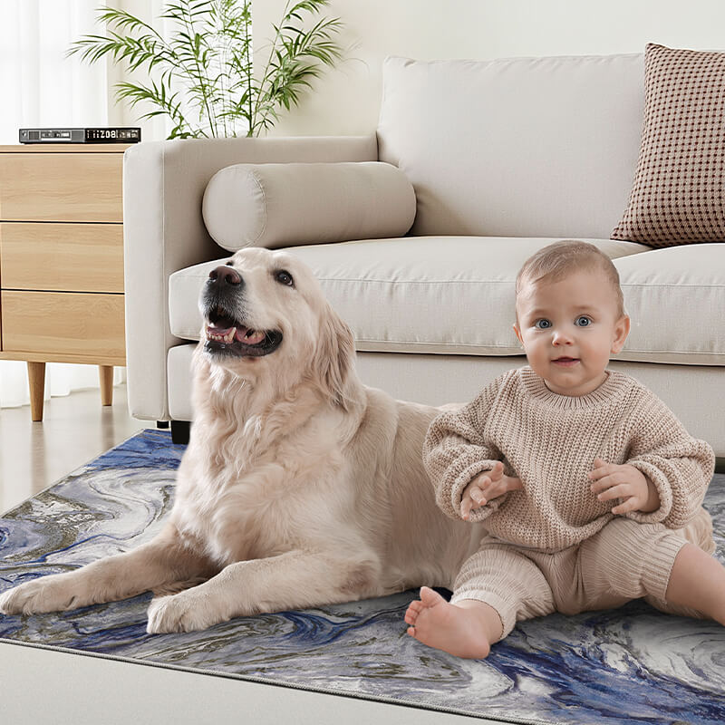 Non-slip modern rug designed to stay secure in active spaces