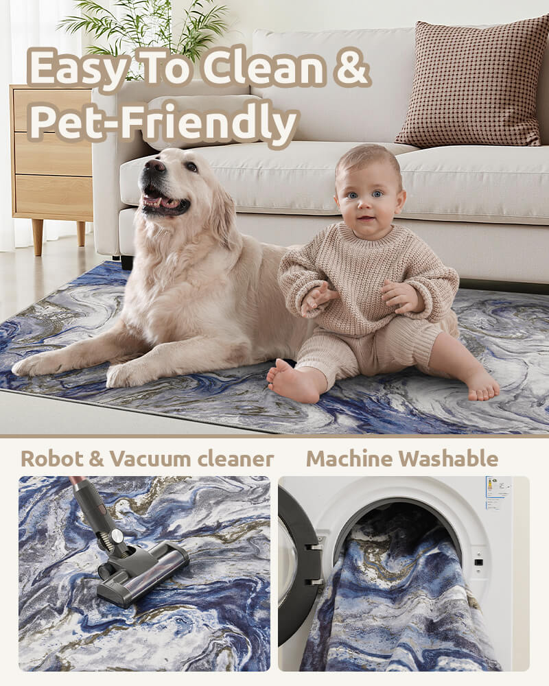 Modern area rug designed for easy cleaning and everyday comfort