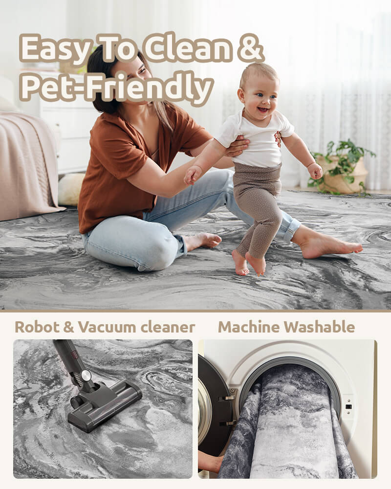 Modern style area rug supporting a clutter-free interior