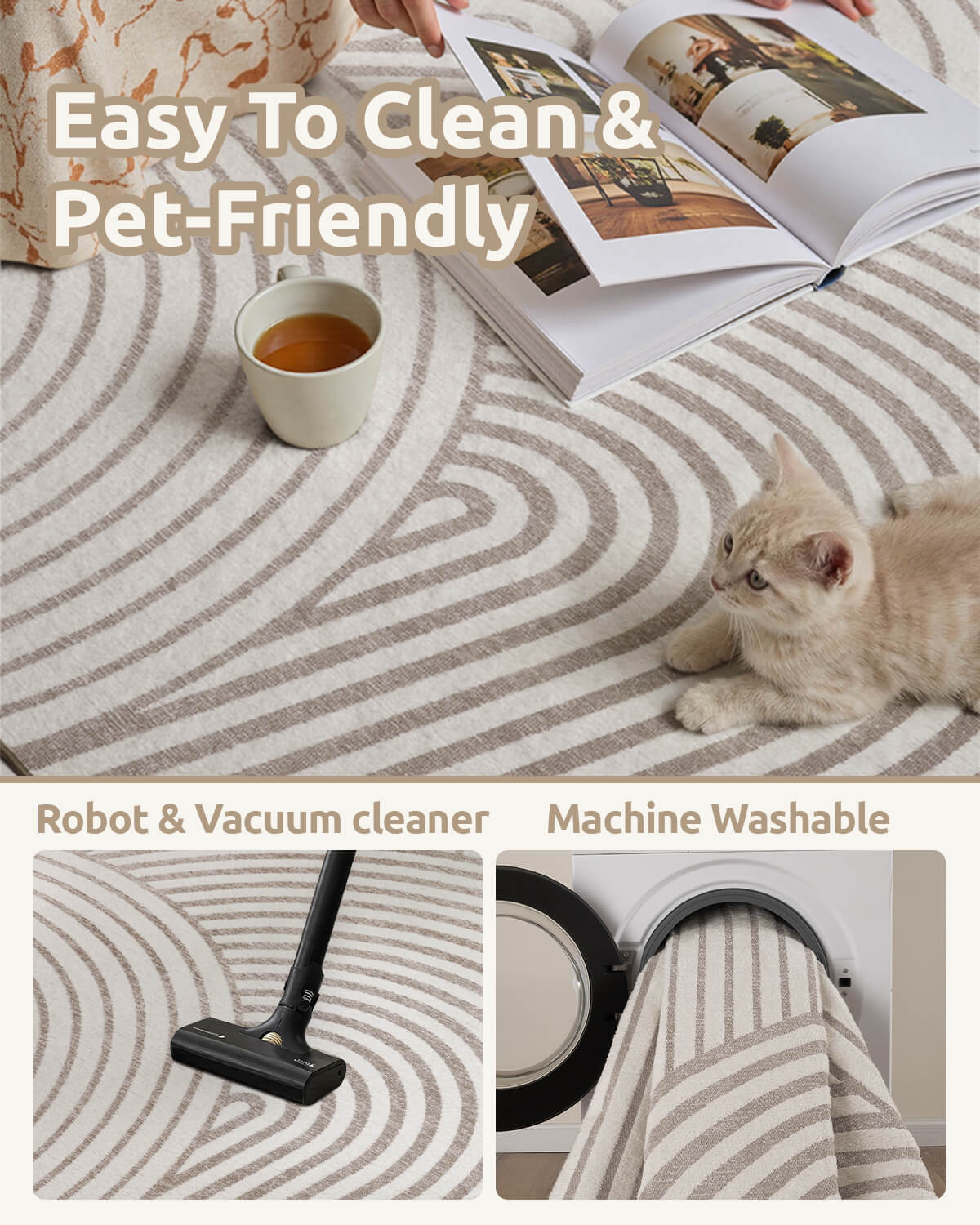 Abstract modern area rug with soft texture enhancing contemporary interiors