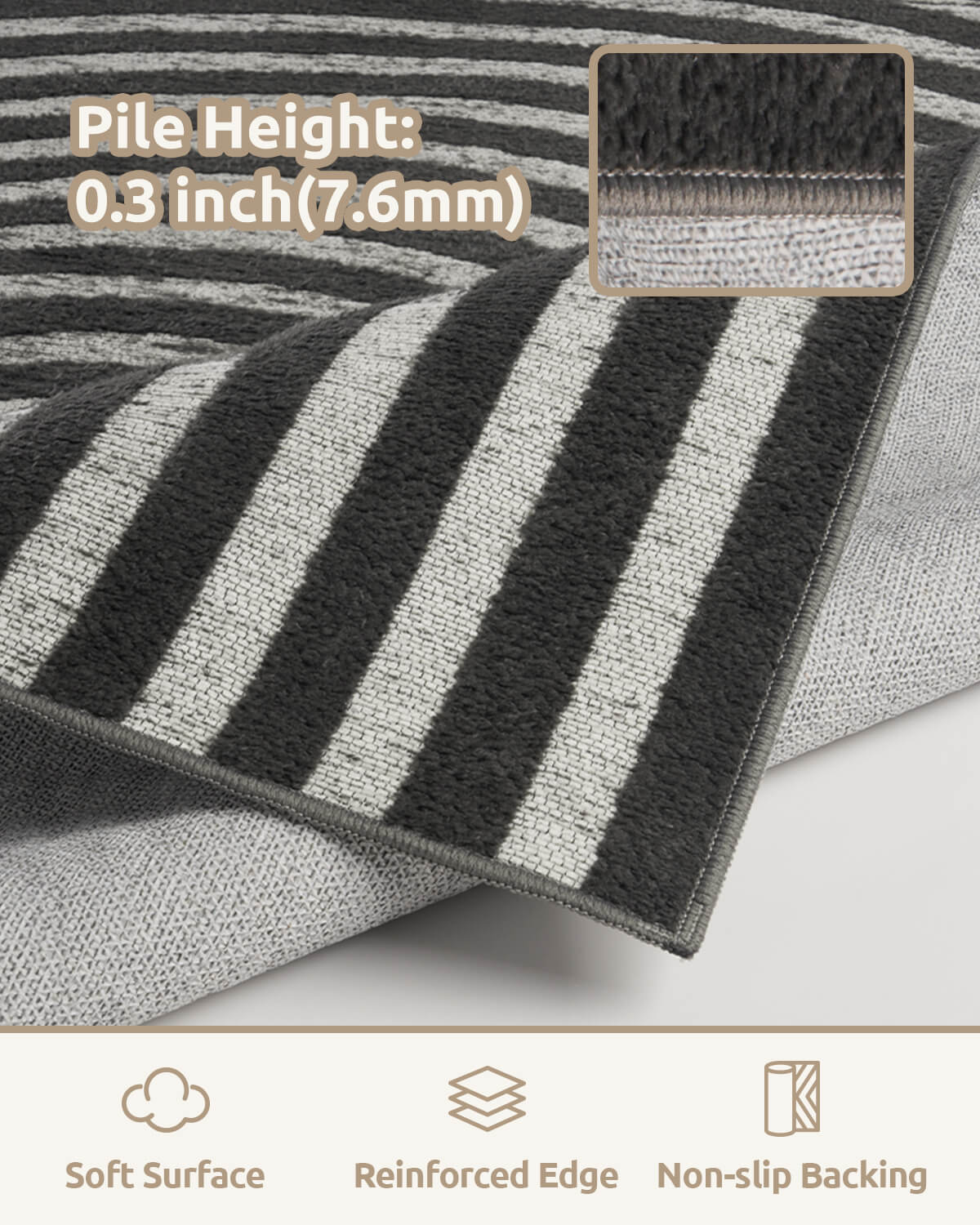Abstract linear rug designed for high traffic areas with durable construction
