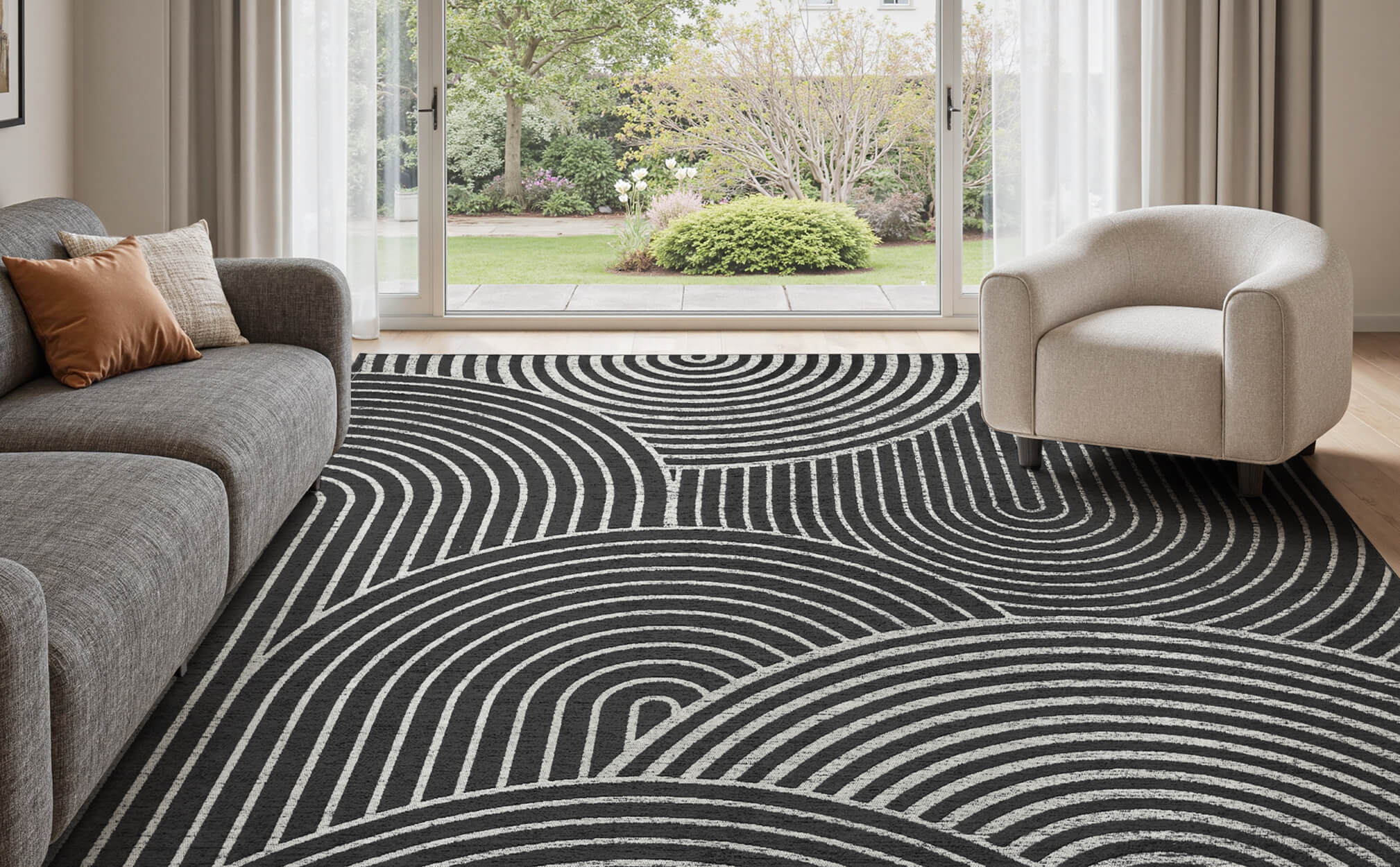 Abstract line pattern rug with soft texture for modern home interiors
