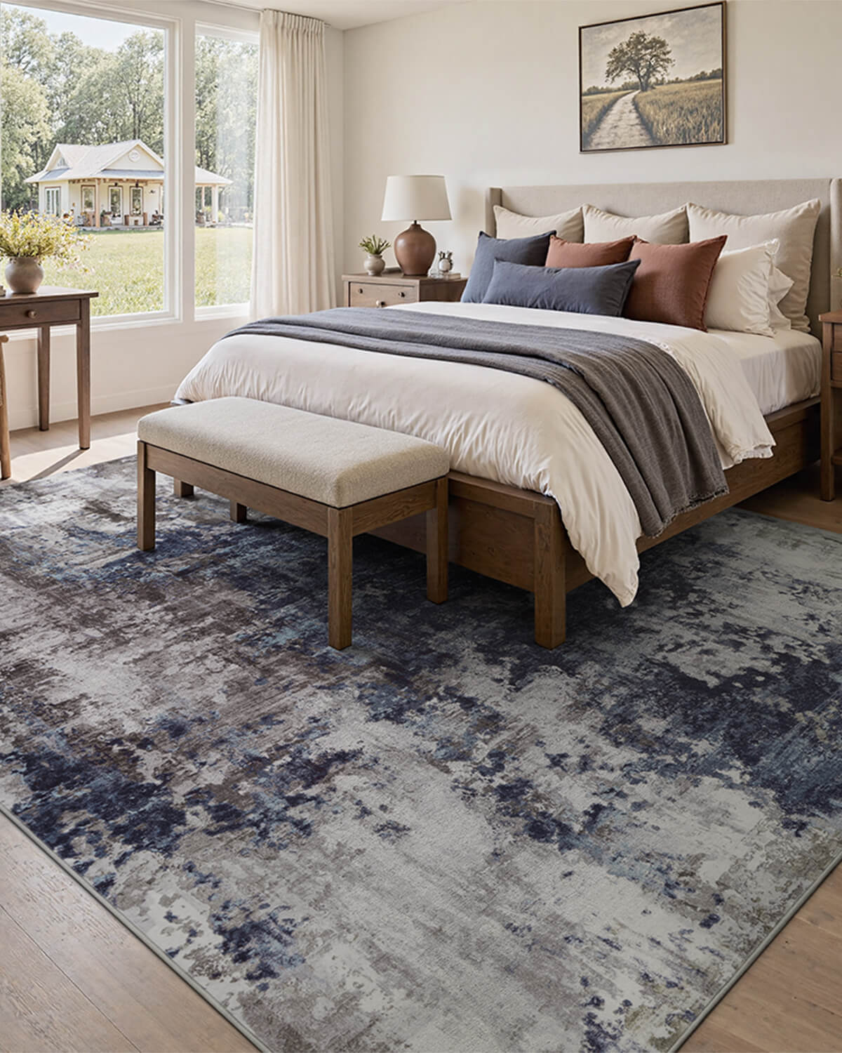 Modern abstract rug with non slip backing and soft comfort for cozy home
