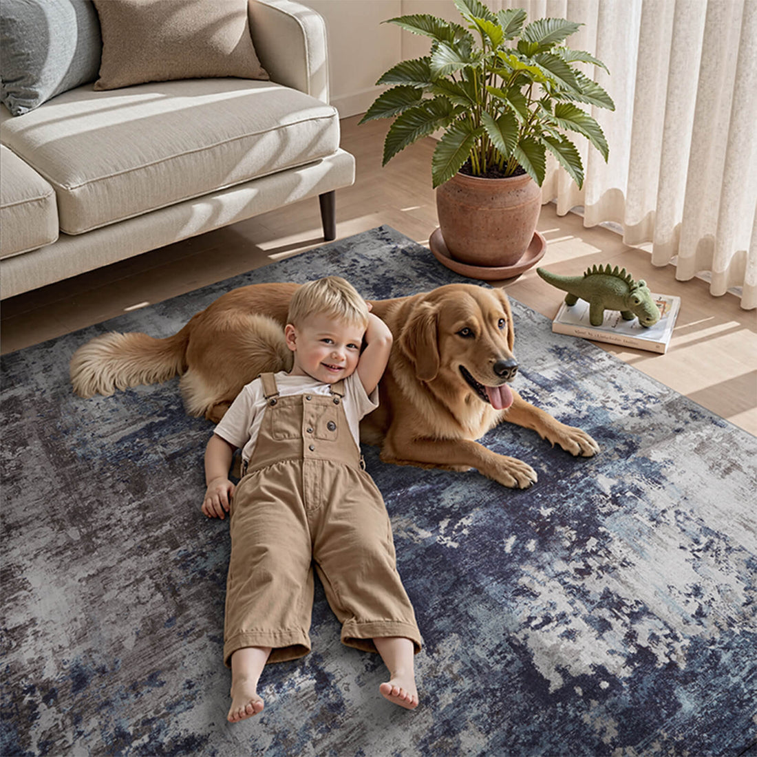 Modern abstract rug with soft texture ideal for bedroom decor