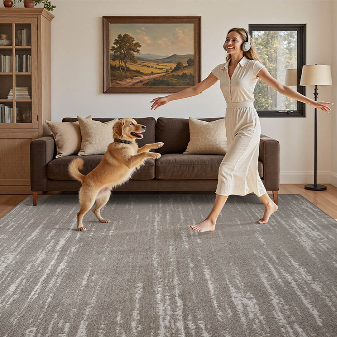 Abstract modern linear area rug with machine washable design and soft texture for stylish home interiors