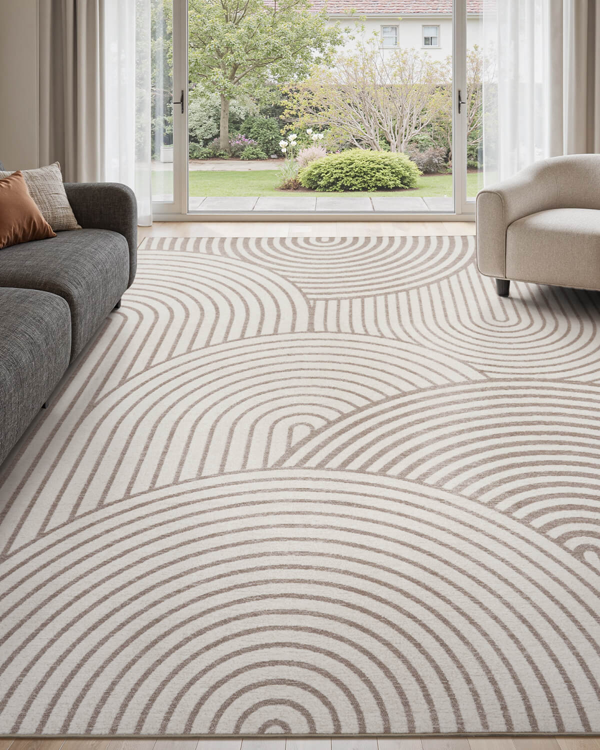 Modern abstract line rug featuring non slip backing and soft comfort for living room use